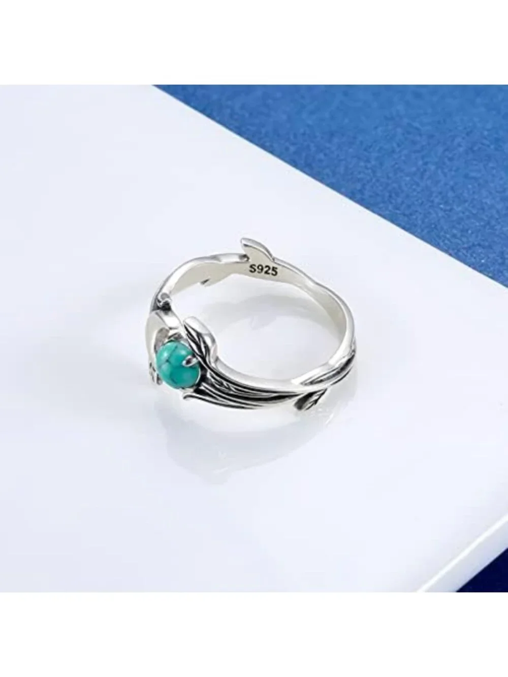 Adjustable Crescent Moon Ring with Moonstone, Turquoise & Fire Opal in 925